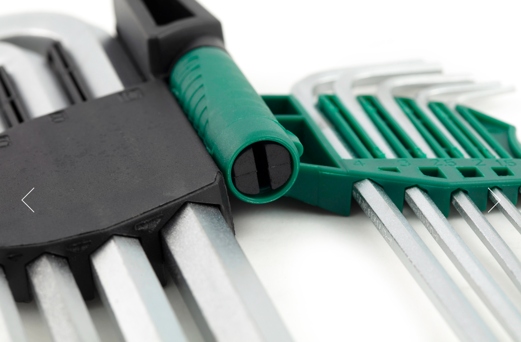 SATA 09107A 9-piece long arm hex key set, metric 1.5-10mm, Cr-V steel with mist chrome finish for durability.