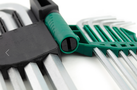 SATA 09107A 9-piece long arm hex key set, metric 1.5-10mm, Cr-V steel with mist chrome finish for durability.