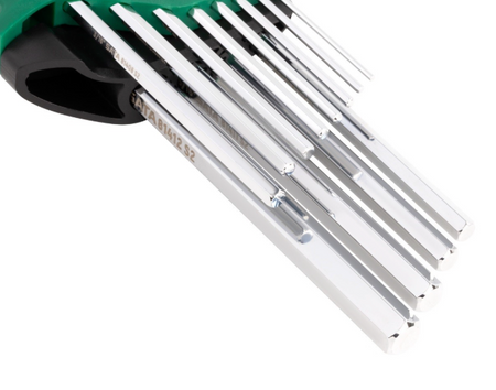 SATA 09108 12-piece long arm hex key set, SAE 1/16"-3/8". S2 steel with fully polished chrome finish.
