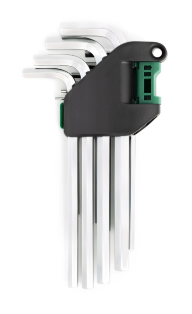 SATA 09110 10-piece long arm hex key set, metric 2-10mm. SVCM+ steel for higher torque, fully polished chrome finish.