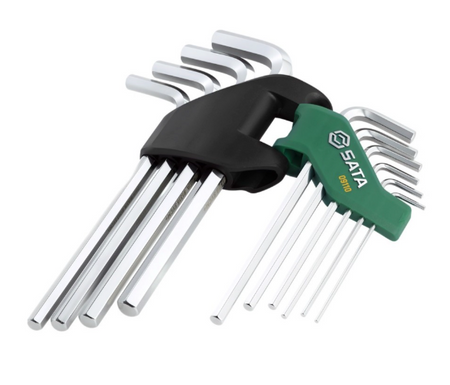 SATA 09110 10-piece long arm hex key set, metric 2-10mm. SVCM+ steel for higher torque, fully polished chrome finish.