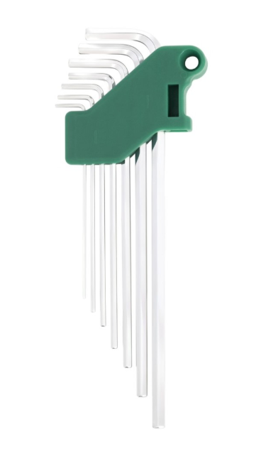 SATA 09111 7-piece extra long hex key set, metric 1.5-6mm. SVCM+ steel for higher torque, fully polished chrome finish.