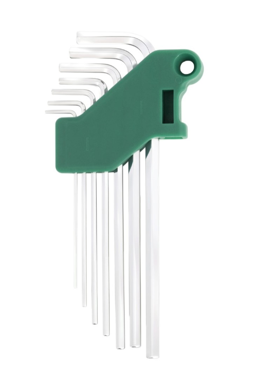 SATA 09115 7-piece long arm hex key set, metric 1.5-6mm. SVCM+ steel for higher torque, fully polished chrome finish.