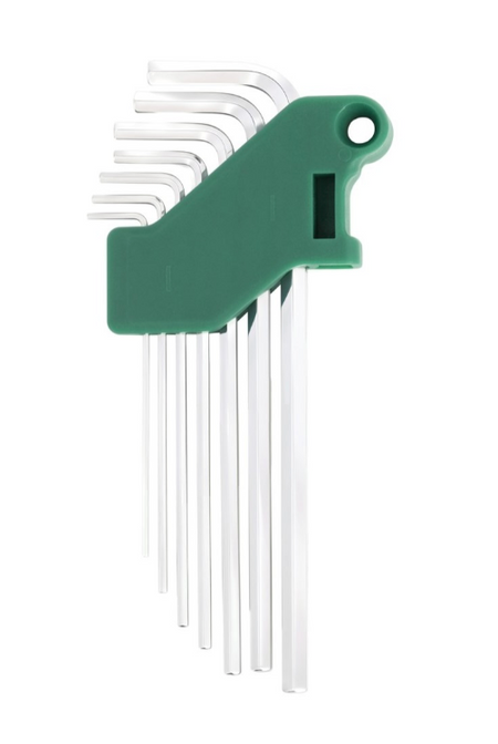 SATA 09115 7-piece long arm hex key set, metric 1.5-6mm. SVCM+ steel for higher torque, fully polished chrome finish.