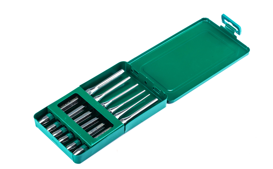 Shop the SATA 09162 6-Piece Pin Punch Set: Cr-V steel, chrome plating, sizes 2-8mm, 150mm length. Durable, rust-resistant, SATA lifetime warranty included.