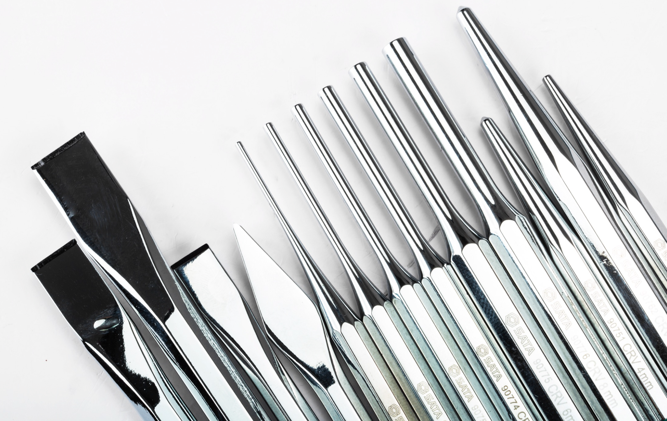 Shop the SATA 09164 13-Piece Punch & Chisel Set: 60Cr-V steel, chrome-plated, includes center punches, pin punches, taper punch & chisels. Lifetime warranty.