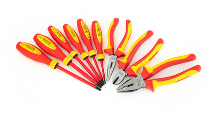 Shop the SATA 09262 9-Piece VDE Insulated Tool Set: 1000V-rated screwdrivers & pliers, 60Cr-V steel, tested to 10000V. VDE, IEC/EN 60900 certified.