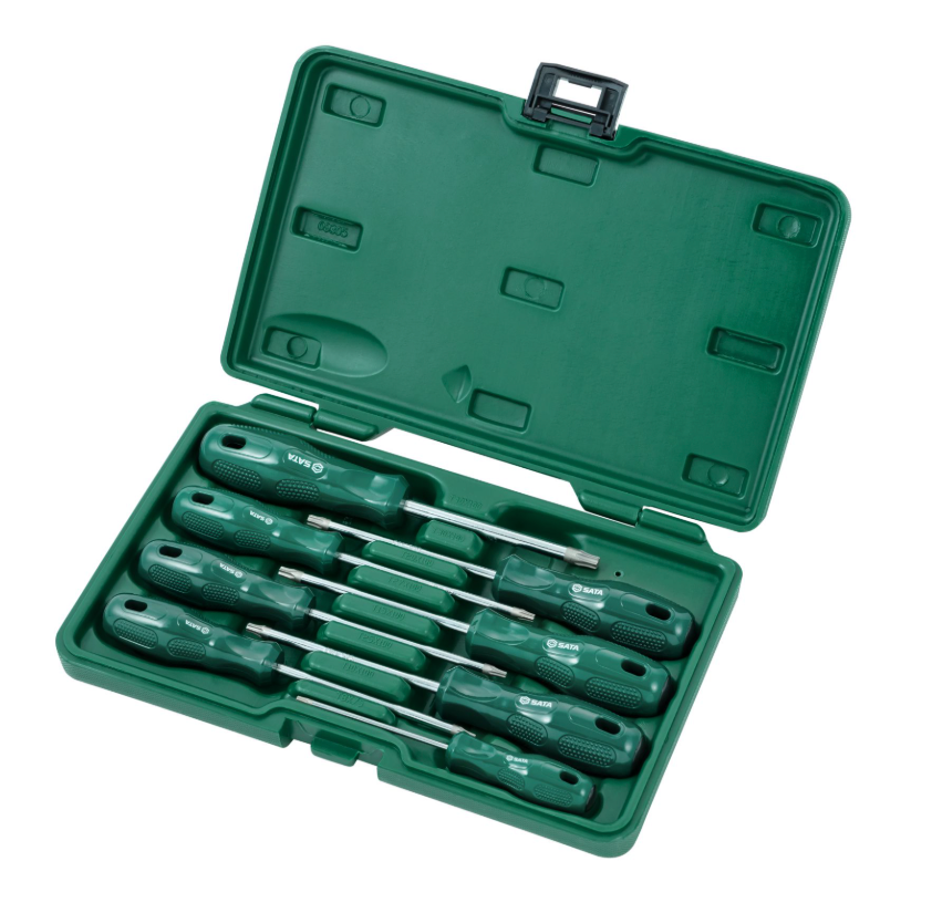 Shop the SATA 09305 8-Piece A Series Torx® Screwdriver Set: sizes T8-T40, 75-100mm lengths, durable storage case. Precision tips for secure fastening.