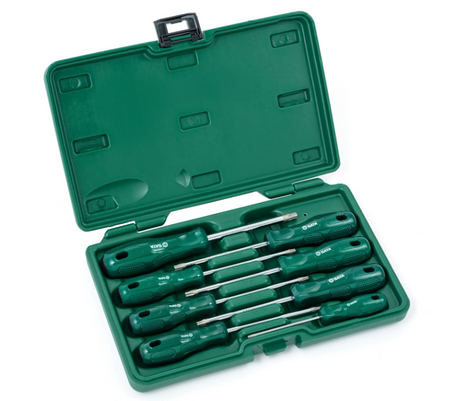 Shop the SATA 09305 8-Piece A Series Torx® Screwdriver Set: sizes T8-T40, 75-100mm lengths, durable storage case. Precision tips for secure fastening.