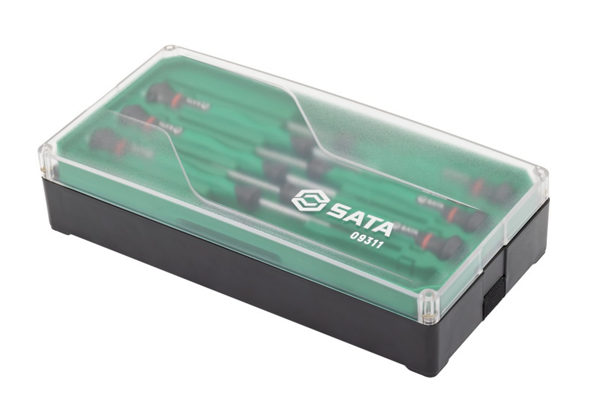 Shop the SATA 09311 6-Piece Precision Slotted Screwdriver Set: SVCM+ alloy steel, sizes 1.0-3.5mm, rotary cap design. Ideal for electronics. Lifetime warranty.
