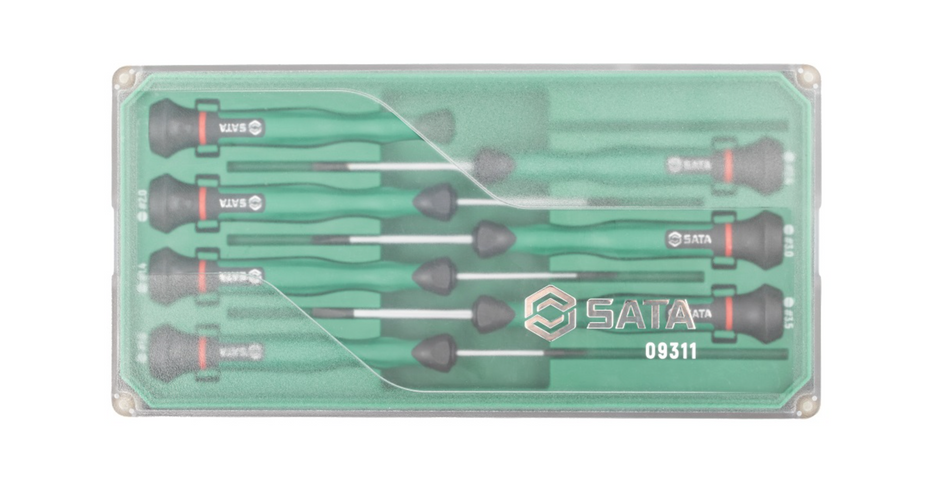 Shop the SATA 09311 6-Piece Precision Slotted Screwdriver Set: SVCM+ alloy steel, sizes 1.0-3.5mm, rotary cap design. Ideal for electronics. Lifetime warranty.