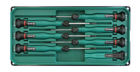 Shop the SATA 09311 6-Piece Precision Slotted Screwdriver Set: SVCM+ alloy steel, sizes 1.0-3.5mm, rotary cap design. Ideal for electronics. Lifetime warranty.