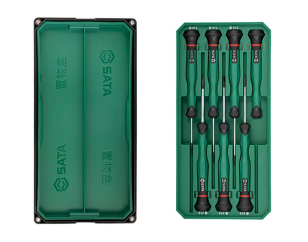 Shop the SATA 09311 6-Piece Precision Slotted Screwdriver Set: SVCM+ alloy steel, sizes 1.0-3.5mm, rotary cap design. Ideal for electronics. Lifetime warranty.
