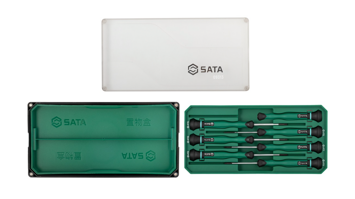 Shop the SATA 09313 6-Piece Precision Torx® Screwdriver Set: SVCM+ alloy steel, sizes T6-T15, rotary cap design. Ideal for electronics. Lifetime warranty.