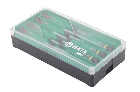 Shop the SATA 09314 7-Piece Precision Screwdriver Set: slotted & Phillips tips, SVCM+ alloy steel, rotary cap design. Ideal for electronics repair.