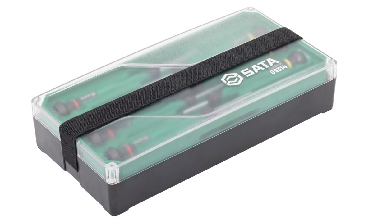 Shop the SATA 09314 7-Piece Precision Screwdriver Set: slotted & Phillips tips, SVCM+ alloy steel, rotary cap design. Ideal for electronics repair.