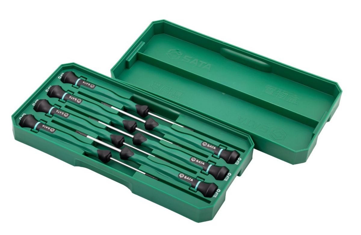Shop the SATA 09315 7-Piece Precision Torx® Screwdriver Set: SVCM+ alloy steel, sizes T5-T15, rotary cap design. Ideal for electronics. Lifetime warranty.
