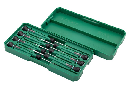 Shop the SATA 09315 7-Piece Precision Torx® Screwdriver Set: SVCM+ alloy steel, sizes T5-T15, rotary cap design. Ideal for electronics. Lifetime warranty.