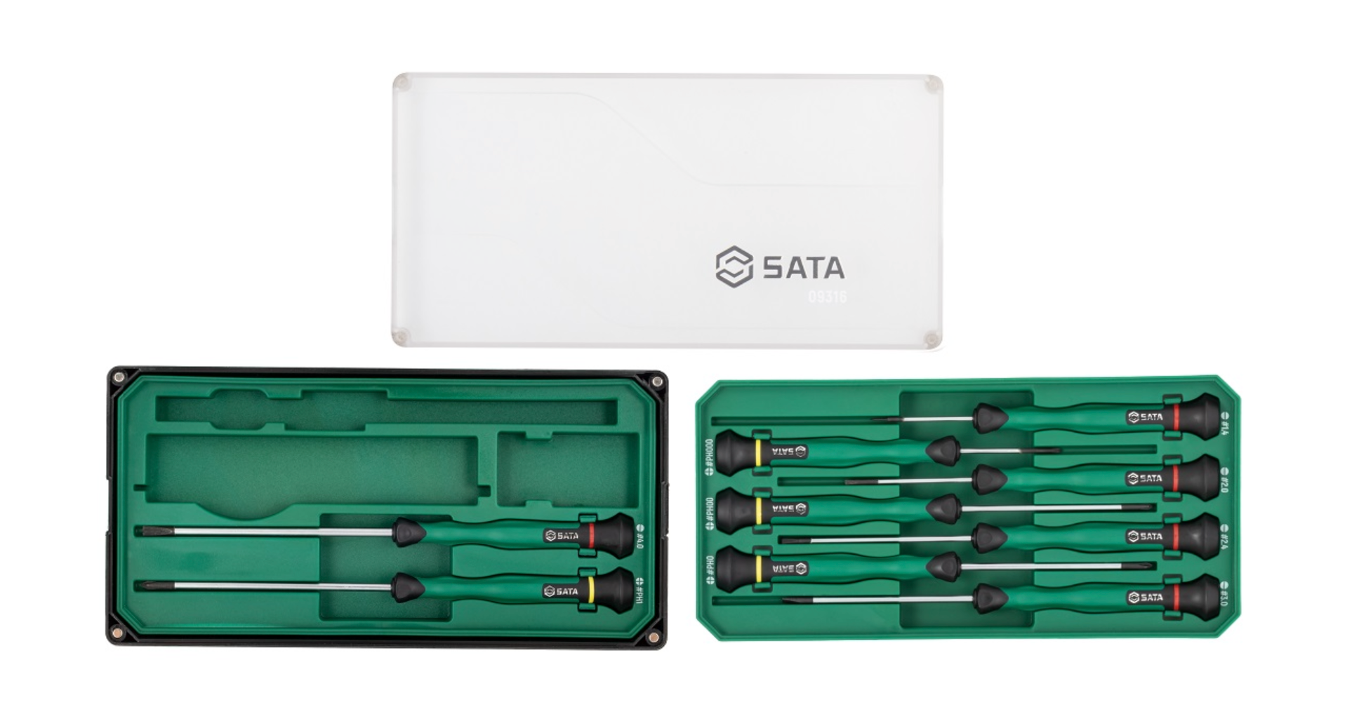 Shop the SATA 09316 9-Piece Precision Screwdriver Set: slotted & Phillips tips, SVCM+ alloy steel, rotary cap design. Ideal for electronics repair.
