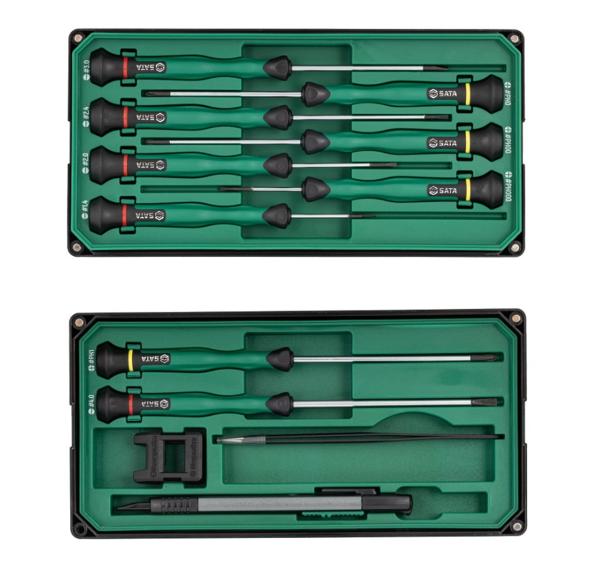 Shop the SATA 09319 12-Piece Electronic Tool Set: slotted & Phillips screwdrivers, S2 alloy steel, magnetic stackable tool box. Precision electronics repair.