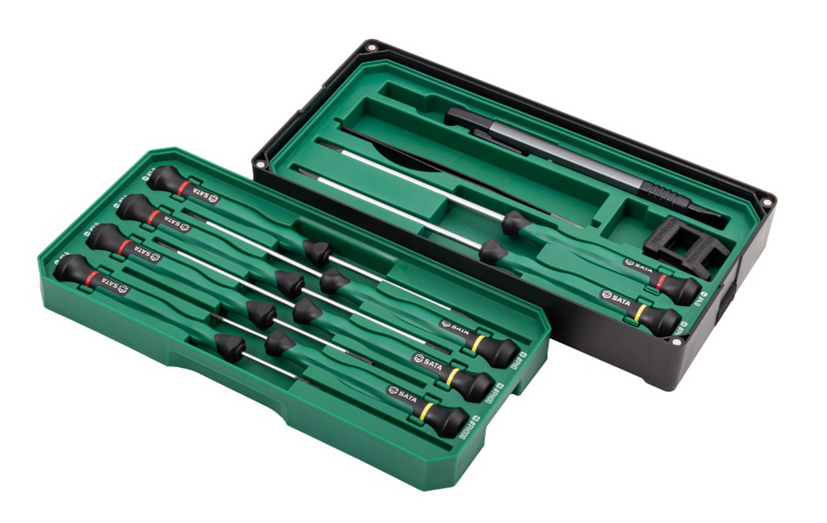 Shop the SATA 09319 12-Piece Electronic Tool Set: slotted & Phillips screwdrivers, S2 alloy steel, magnetic stackable tool box. Precision electronics repair.