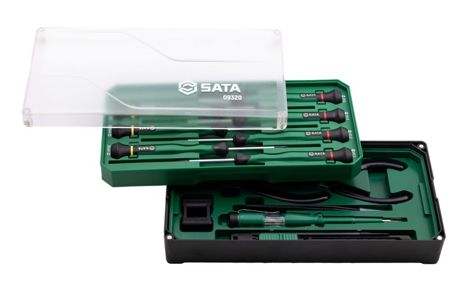 Shop the SATA 09320 13-Piece Electronic Tool Set: slotted & Phillips screwdrivers, S2 alloy steel, magnetic stackable tool box. Precision electronics repair.