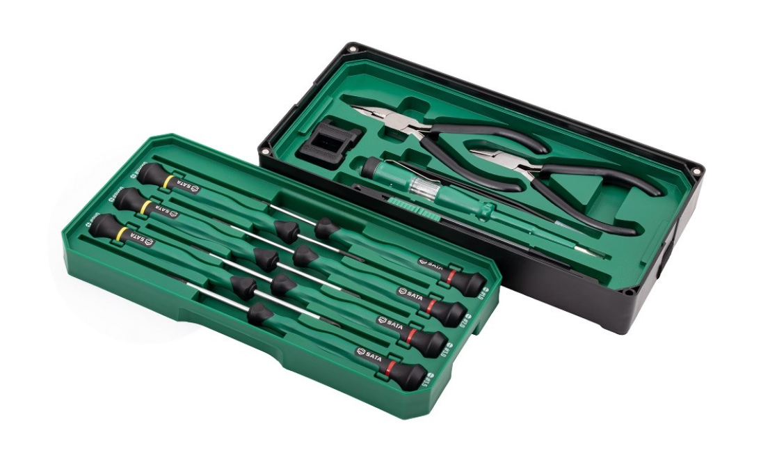 Shop the SATA 09320 13-Piece Electronic Tool Set: slotted & Phillips screwdrivers, S2 alloy steel, magnetic stackable tool box. Precision electronics repair.