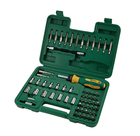 Shop the SATA 09324 60-Piece 1/4" Dr. Socket & Bit Set: sockets, slotted, Phillips, hex, Torx & tamper-proof bits, ratcheting driver, extension bar.