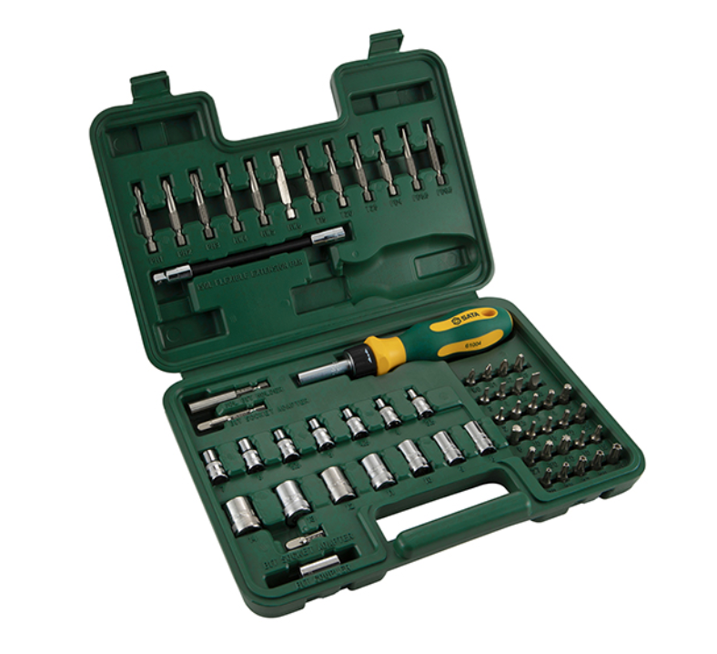 Shop the SATA 09324 60-Piece 1/4" Dr. Socket & Bit Set: sockets, slotted, Phillips, hex, Torx & tamper-proof bits, ratcheting driver, extension bar.