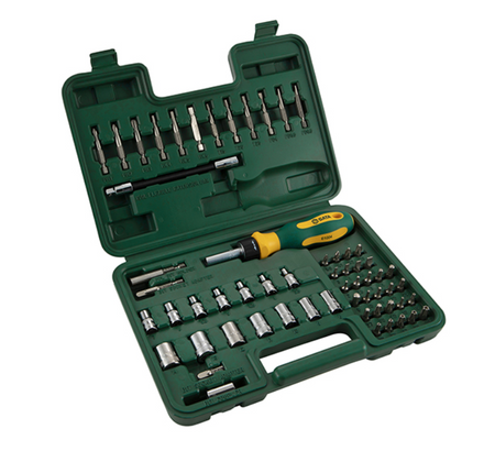 Shop the SATA 09324 60-Piece 1/4" Dr. Socket & Bit Set: sockets, slotted, Phillips, hex, Torx & tamper-proof bits, ratcheting driver, extension bar.