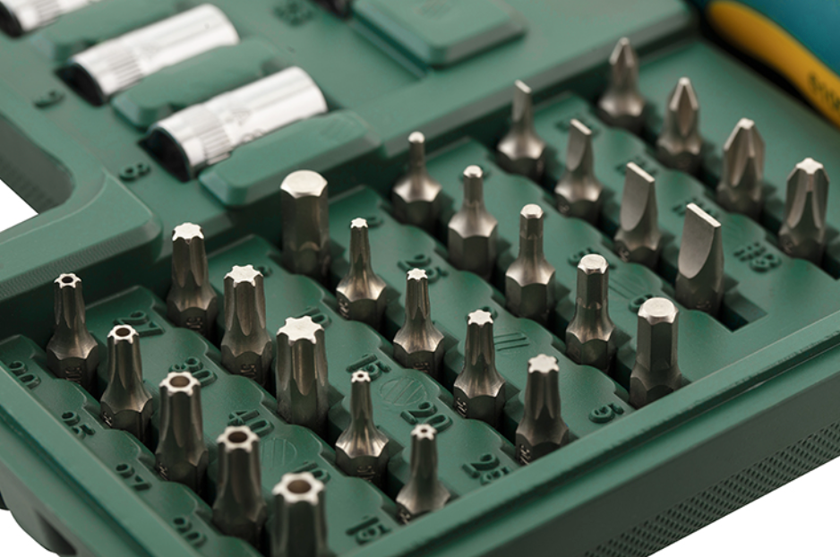 Shop the SATA 09324 60-Piece 1/4" Dr. Socket & Bit Set: sockets, slotted, Phillips, hex, Torx & tamper-proof bits, ratcheting driver, extension bar.