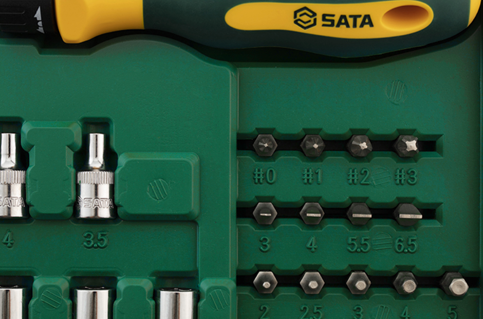 Shop the SATA 09324 60-Piece 1/4" Dr. Socket & Bit Set: sockets, slotted, Phillips, hex, Torx & tamper-proof bits, ratcheting driver, extension bar.