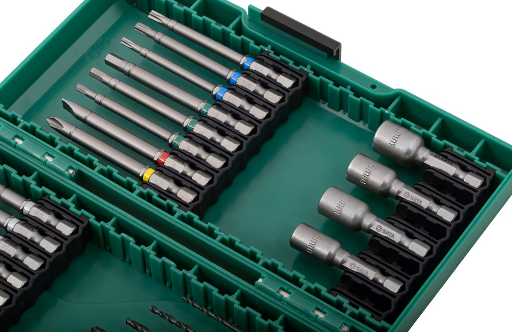 Shop the SATA 09336 28-Piece Power Tool Accessories Set: S2 alloy bits, HSS drill bits, magnetic nut drivers. Color-coded for quick identification.