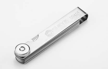 Shop the SATA 09401 14-Piece Feeler Gauge Set 0.05-1.00mm: Mn steel blades, polished finish, includes ruler. Precise gap measurement for mechanics.