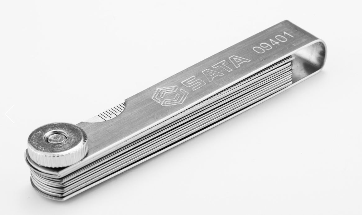 Shop the SATA 09401 14-Piece Feeler Gauge Set 0.05-1.00mm: Mn steel blades, polished finish, includes ruler. Precise gap measurement for mechanics.