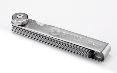 Shop the SATA 09401 14-Piece Feeler Gauge Set 0.05-1.00mm: Mn steel blades, polished finish, includes ruler. Precise gap measurement for mechanics.