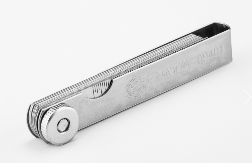 Shop the SATA 09401 14-Piece Feeler Gauge Set 0.05-1.00mm: Mn steel blades, polished finish, includes ruler. Precise gap measurement for mechanics.