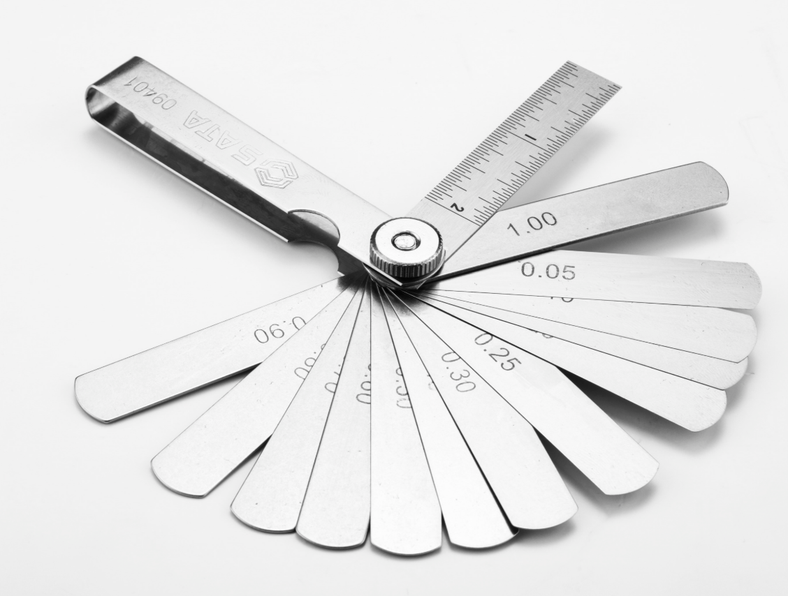 Shop the SATA 09401 14-Piece Feeler Gauge Set 0.05-1.00mm: Mn steel blades, polished finish, includes ruler. Precise gap measurement for mechanics.