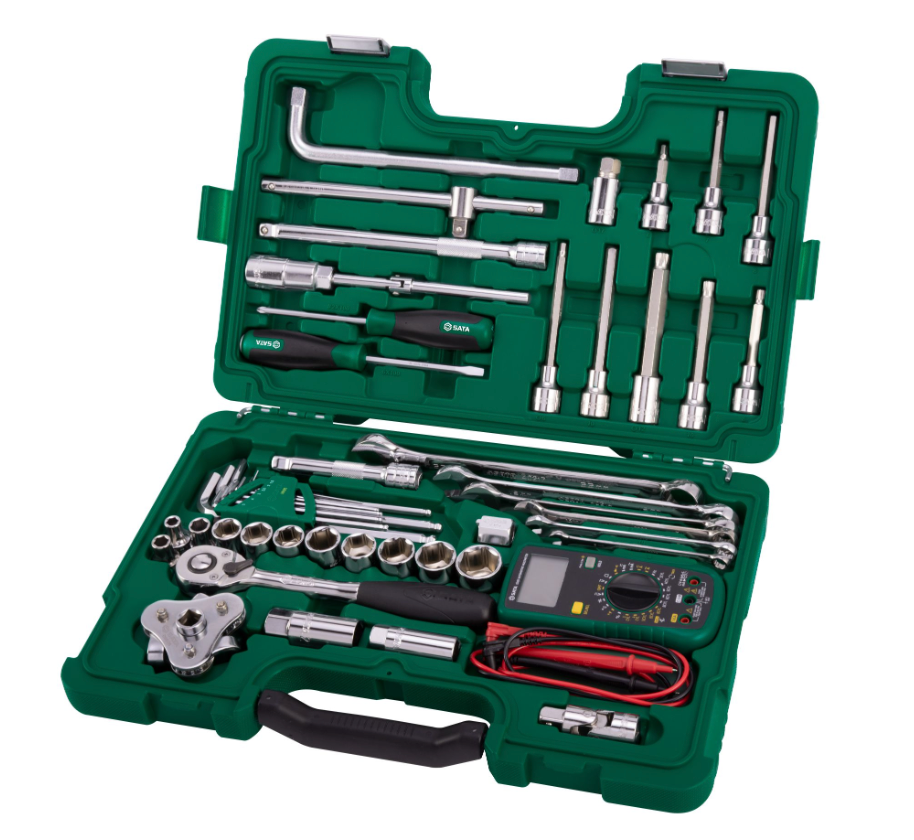 Shop the SATA 09508 50-Piece Automotive Tool Set: 1/2" Dr sockets, wrenches, hex keys, multimeter & more. Complete mechanics kit in a durable case.