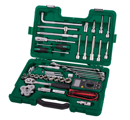 Shop the SATA 09508 50-Piece Automotive Tool Set: 1/2" Dr sockets, wrenches, hex keys, multimeter & more. Complete mechanics kit in a durable case.