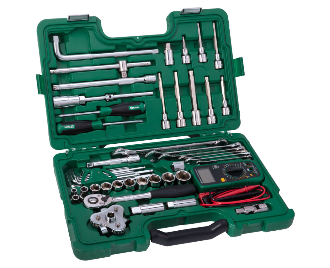 Shop the SATA 09508 50-Piece Automotive Tool Set: 1/2" Dr sockets, wrenches, hex keys, multimeter & more. Complete mechanics kit in a durable case.