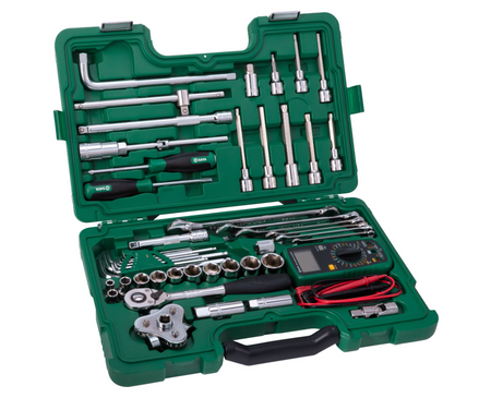 Shop the SATA 09508 50-Piece Automotive Tool Set: 1/2" Dr sockets, wrenches, hex keys, multimeter & more. Complete mechanics kit in a durable case.