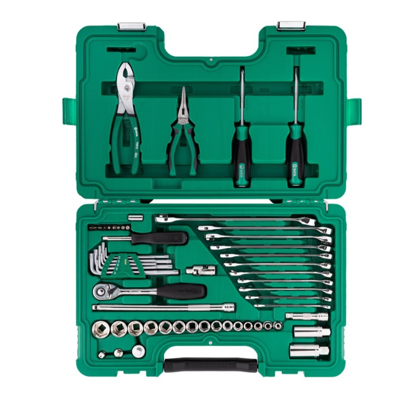 Upgrade your garage with the SATA 09509 59-piece master tool set. Includes sockets, wrenches, pliers, and drivers in a convenient carry case for auto repair.