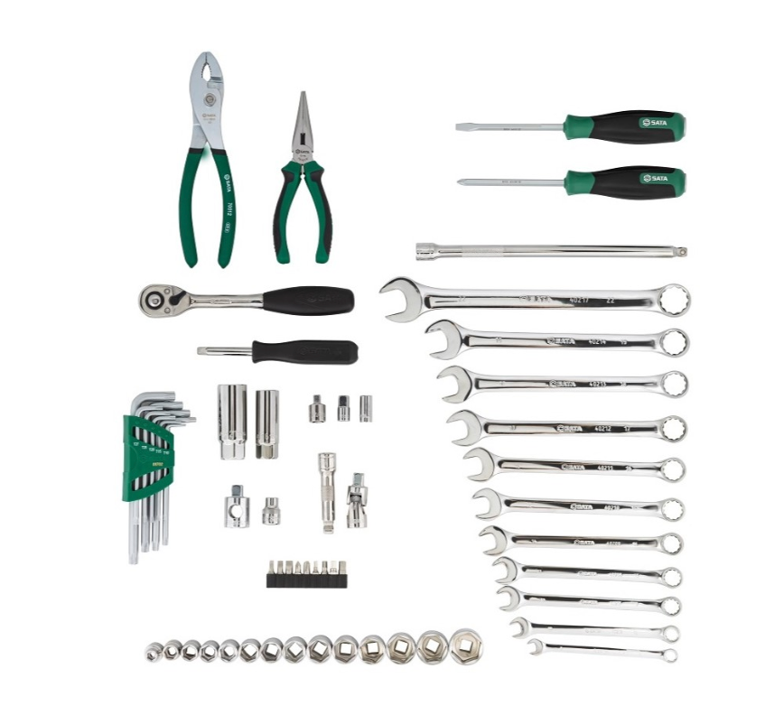 Upgrade your garage with the SATA 09509 59-piece master tool set. Includes sockets, wrenches, pliers, and drivers in a convenient carry case for auto repair.