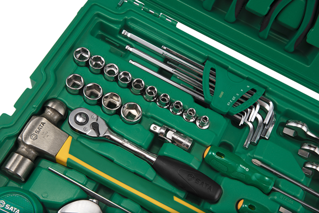 Equip your workshop with the SATA 09516 58-piece mechanical repair tool set. Includes ratchets, wrenches, pliers, and more in a durable organized case.