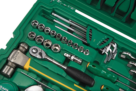 Equip your workshop with the SATA 09516 58-piece mechanical repair tool set. Includes ratchets, wrenches, pliers, and more in a durable organized case.