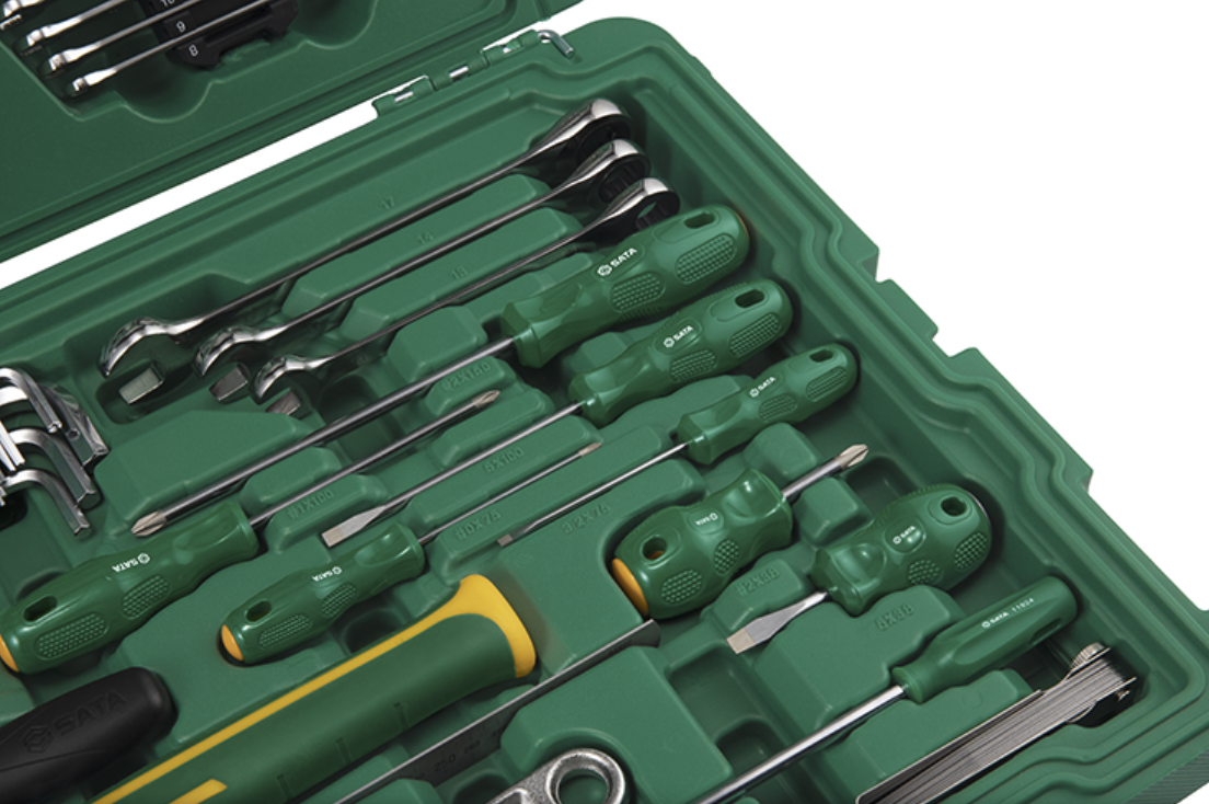 Equip your workshop with the SATA 09516 58-piece mechanical repair tool set. Includes ratchets, wrenches, pliers, and more in a durable organized case.