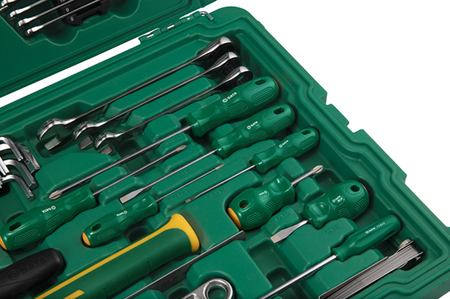 Equip your workshop with the SATA 09516 58-piece mechanical repair tool set. Includes ratchets, wrenches, pliers, and more in a durable organized case.