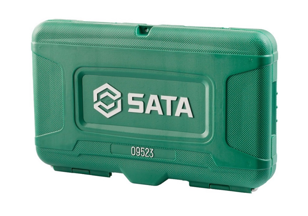 Efficiently tackle repairs with the SATA 09523 14-piece 3/8" drive metric socket set. Includes a quick-release ratchet and durable storage case.