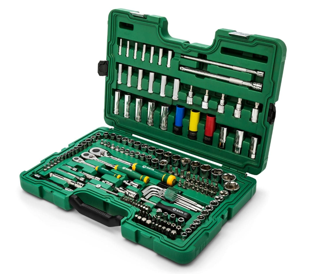 Master any job with the SATA 09546G 180-piece metric ratchet & socket set. Includes 1/4", 3/8", and 1/2" drives in a robust, organized storage case.